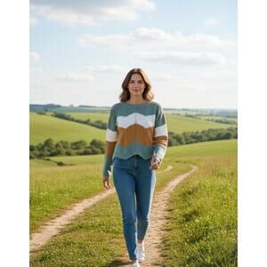 Full Circle Trends Sweater Womens Medium Multicolor Chevron Striped Knit Cozy